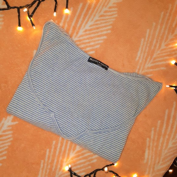 Items $10 and under 3/$20 Brandy Melville, OS, Blue & Stripped V-Neck Tshirt - Picture 3 of 4